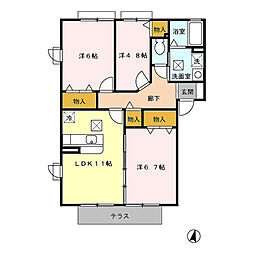 シャン・ヴィオレ　A棟 1階3LDKの間取り