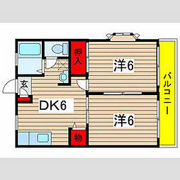 エヴァーグリーン 2階2DKの間取り