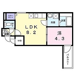近鉄奈良線 若江岩田駅 徒歩6分の賃貸アパート 2階1LDKの間取り