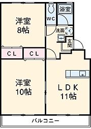 カトウハイツ 1階2LDKの間取り