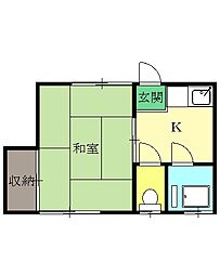 コーポ寿 2階1Kの間取り