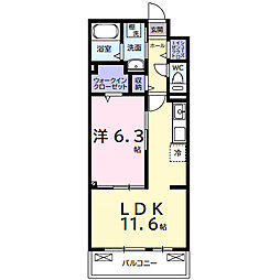 リバーサイドII 2階1LDKの間取り
