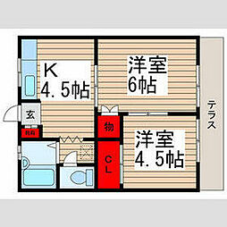 京成松戸線 二和向台駅 徒歩15分の賃貸アパート 1階2Kの間取り