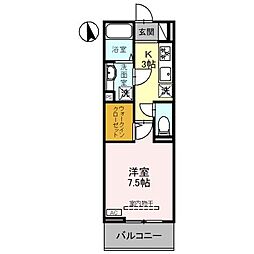 D-ROOM千代田町 2階1Kの間取り