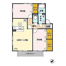 JR川越線 笠幡駅 徒歩20分の賃貸アパート 1階2LDKの間取り