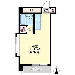 ハイムヤマ 305 3階ワンルームの間取り