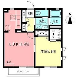 JR横浜線 橋本駅 バス7分 相模中央下車 徒歩2分の賃貸アパート 1階1LDKの間取り
