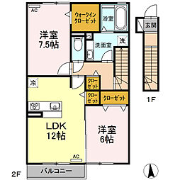 D-room堀江 2LDKの間取図画像