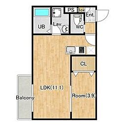 ジーメゾン春日部下蛭田 3階1LDKの間取り