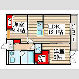 Ｒｉｃｈｅｓｓｅ 2階2LDKの間取り