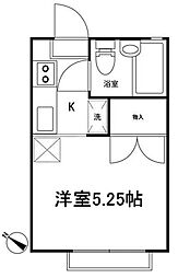 京王線 下高井戸駅 徒歩8分の賃貸アパート 2階ワンルームの間取り