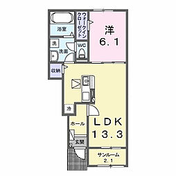 伊勢崎市山王町アパート 1LDKの間取図画像