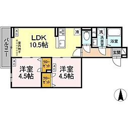 セレスティア南花畑III 3階2LDKの間取り