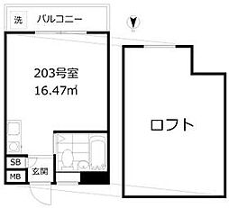 フォルティーノＳＳ 2階ワンルームの間取り