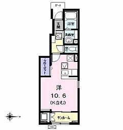 グレース　シャトレ　二番 1階ワンルームの間取り