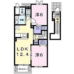 近鉄名古屋線 川越富洲原駅 徒歩12分の賃貸アパート 2階2LDKの間取り