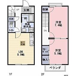 三岐鉄道北勢線 麻生田駅 徒歩4分の賃貸テラスハウス 1階2LDKの間取り
