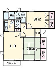 名古屋市営桜通線 相生山駅 徒歩18分の賃貸アパート 2階2LDKの間取り