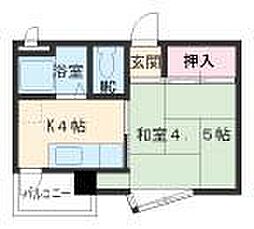 堀田中駒ビル 5階1Kの間取り