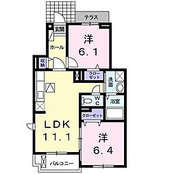 愛知高速東部丘陵線 長久手古戦場駅 徒歩14分の賃貸アパート 1階2LDKの間取り