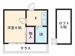 名古屋市営鶴舞線 原駅 徒歩12分の賃貸アパート 1階1Kの間取り