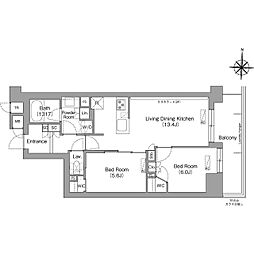 コンフォリア・リヴ八坂富士見 6階2LDKの間取り