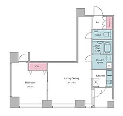 都営大江戸線 麻布十番駅 徒歩3分の賃貸マンション 10階1LDKの間取り