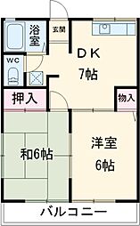 グリーンヒルズ 2階2DKの間取り