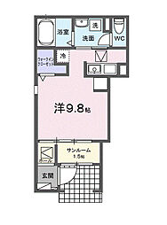 ヒカルサ豊橋東田町II 1階ワンルームの間取り