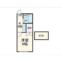 ロフト 1階ワンルームの間取り