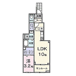 カーサ・プリ―ト 1階1LDKの間取り