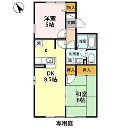 JR高崎線 本庄駅 徒歩15分の賃貸アパート 1階2DKの間取り