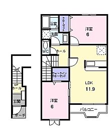 ルミネス 2階2LDKの間取り