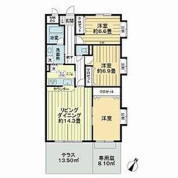 ライオンズマンション船橋飯山満台二番館 1階3LDKの間取り