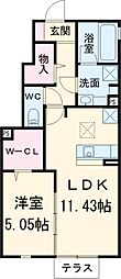 近鉄名古屋線 戸田駅 徒歩35分の賃貸アパート 1階1LDKの間取り