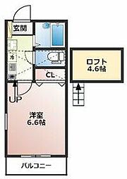 京成千葉線 みどり台駅 徒歩5分の賃貸アパート 2階1Kの間取り
