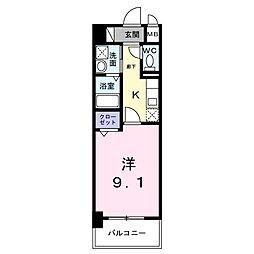 JR鹿児島本線 大野城駅 徒歩4分の賃貸マンション 8階1Kの間取り