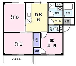 プラドール岡崎 1階2LDKの間取り