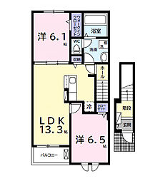 アクアヴィラ　Ａ 2階2LDKの間取り