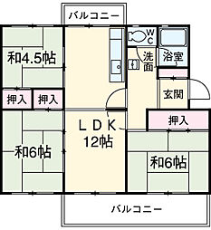 名古屋市営東山線 藤が丘駅 徒歩15分の賃貸マンション 4階3LDKの間取り