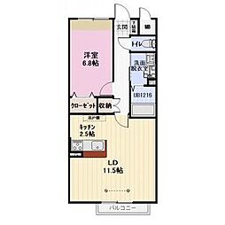 ハーミテージ 2階1LDKの間取り