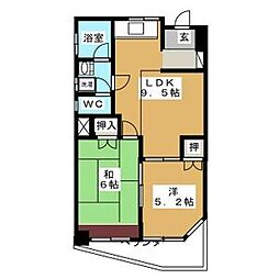近鉄名古屋線 近鉄四日市駅 徒歩5分の賃貸マンション 3階2LDKの間取り