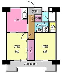 マルイチビル 6階2DKの間取り