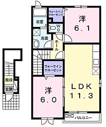 ラプレ 2階2LDKの間取り