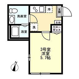 ラピス浜見台 2階1Kの間取り