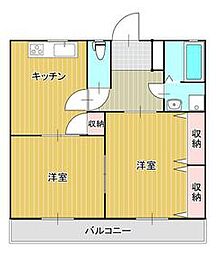 サンライズコーポ 3階2DKの間取り
