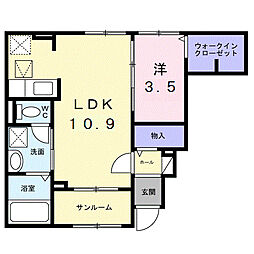 サンライズ　プライム 1階1LDKの間取り