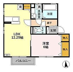 ロイヤル川木谷　Ｃ 2階1LDKの間取り