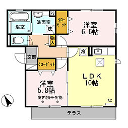 東京メトロ日比谷線 北千住駅 バス17分 本木新道下車 徒歩2分の賃貸アパート 1階2LDKの間取り