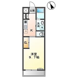 木更津市瓜倉新築アパート 2階1Kの間取り